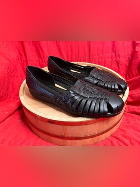 EUC Softspot Black Leather Trinidad Woven Boho Mexican Huarache Sandal Size 9.5